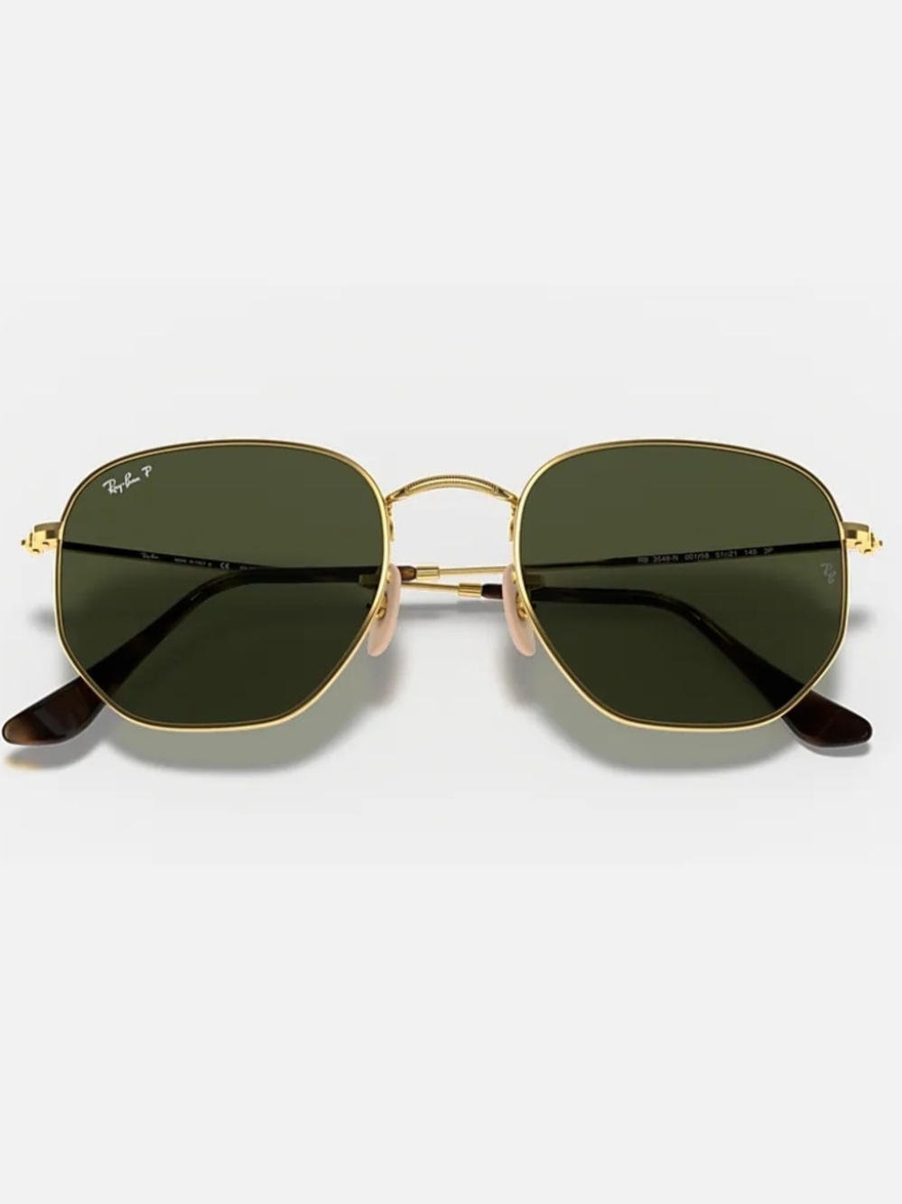Ray-Ban Gold Frame Green Hexagonal Sunglasses